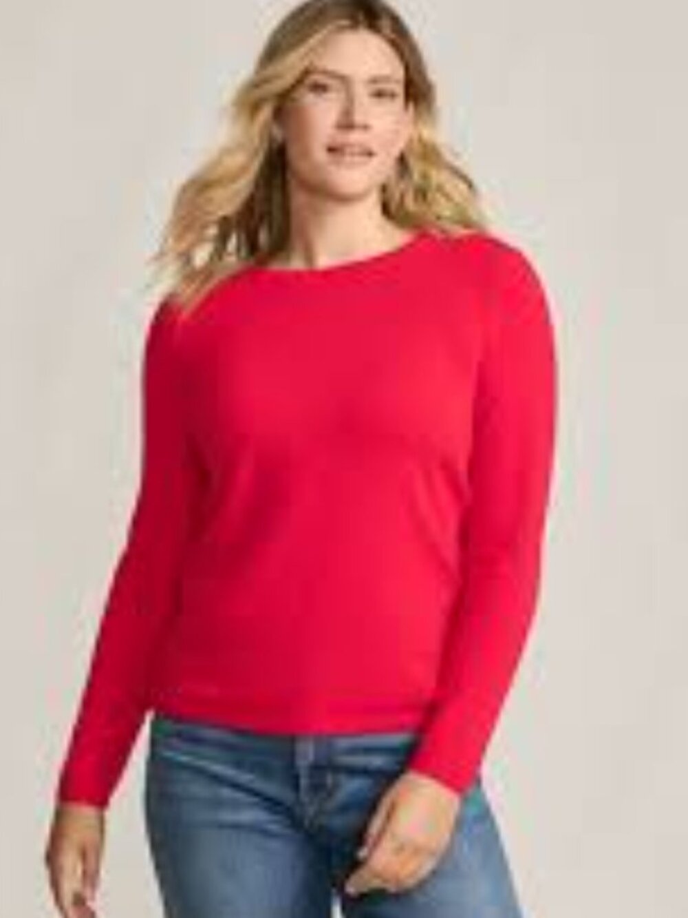 Lands End 100% Cashmere Sweater Women's M Strawberry Red Crew Neck Soft Cozy